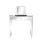 Mirrored Surface 1 Drawer Flip-up Desktop Writing Desk Vanity Desk Silver