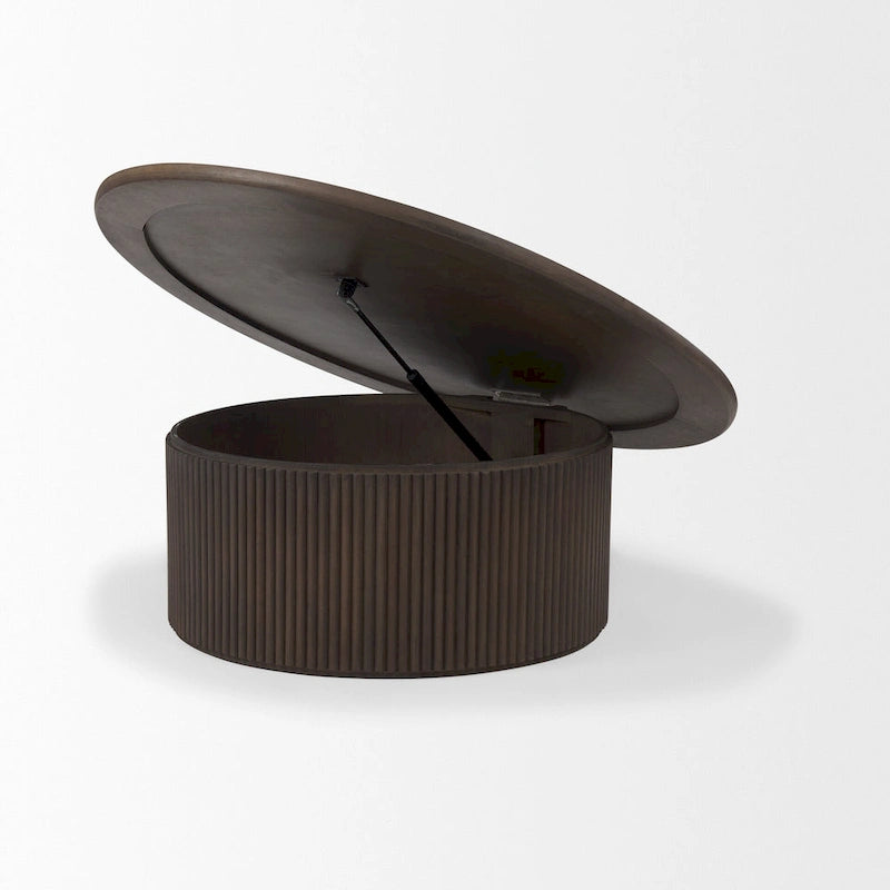 Terra 48L x 48W x 15H Dark Brown Wood Round Fluted Coffee Table