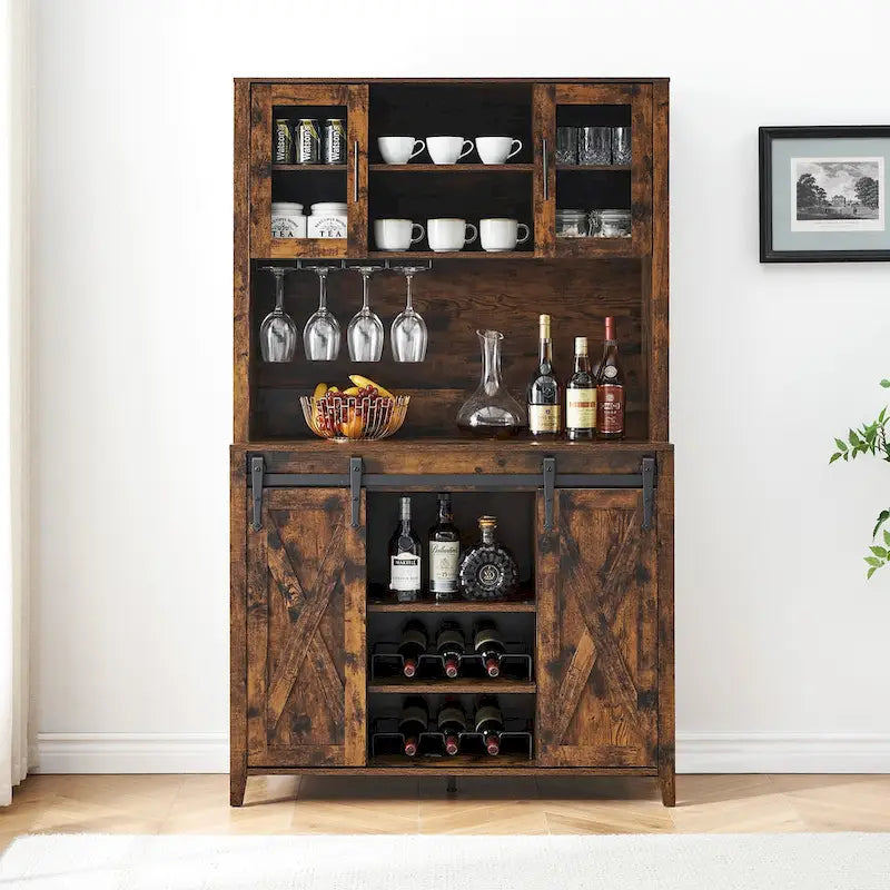 42.5-inch Farmhouse Wine Cabinet with Sliding Barn Door - 15.7D x 42.5W x 69.6H