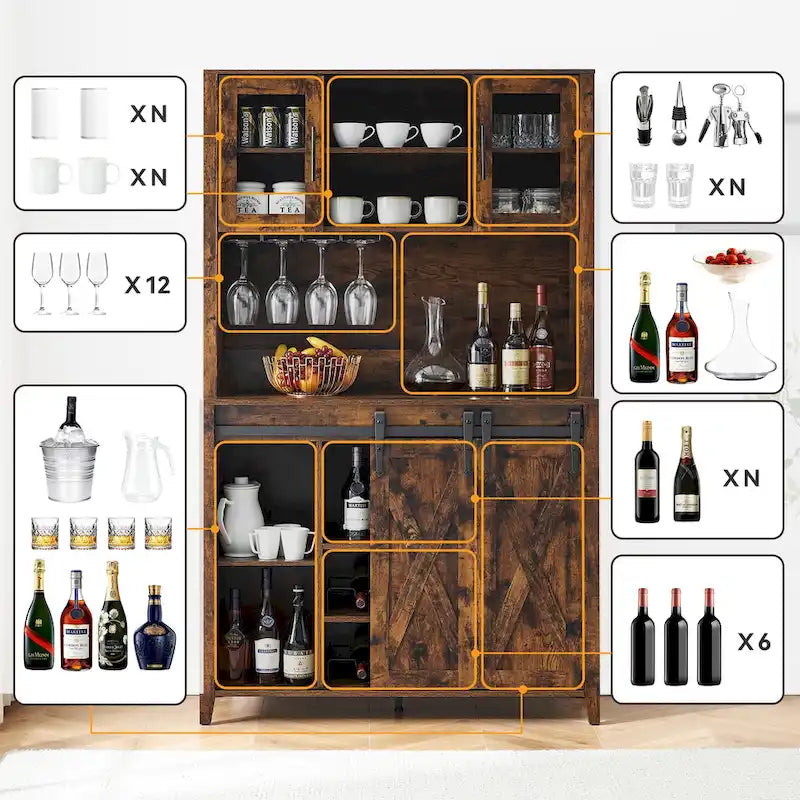 42.5-inch Farmhouse Wine Cabinet with Sliding Barn Door - 15.7D x 42.5W x 69.6H