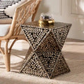 Feronia Modern Bohemian Black and Bronze Mother of Pearl End Table