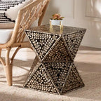 Feronia Modern Bohemian Black and Bronze Mother of Pearl End Table