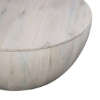 37 Inch Round Coffee Table, Handcrafted Drum Shape with Storage, Washed White Mango Wood