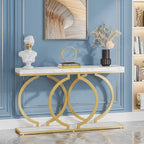 Gold Console Table, 55 inch Faux Marble Entryway Table Narrow Long Sofa Table
