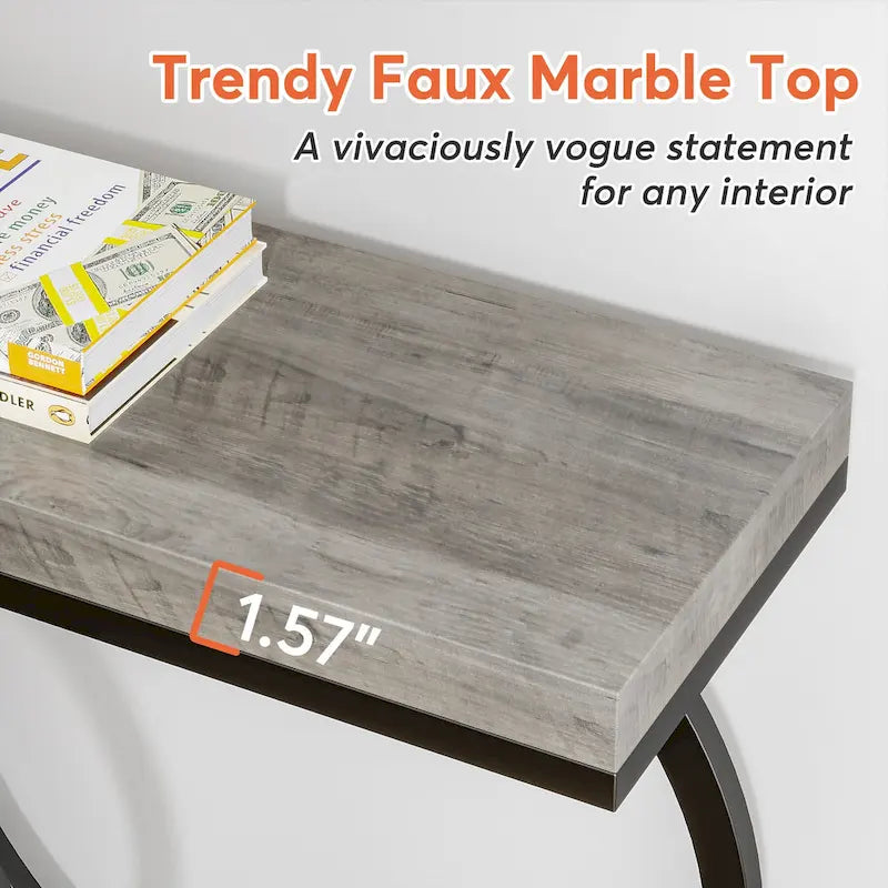 Gold Console Table, 55 inch Faux Marble Entryway Table Narrow Long Sofa Table