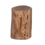 17 Inch Accent Stump Stool End Table, Live Edge Acacia Wood Log with Grain and Knot Details, Natural Brown