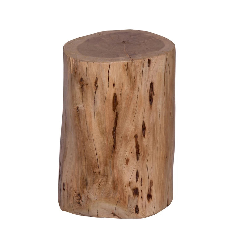 17 Inch Accent Stump Stool End Table, Live Edge Acacia Wood Log with Grain and Knot Details, Natural Brown