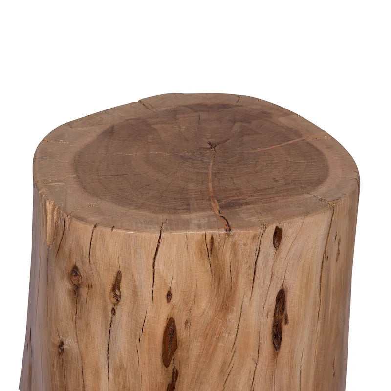 17 Inch Accent Stump Stool End Table, Live Edge Acacia Wood Log with Grain and Knot Details, Natural Brown