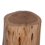 17 Inch Accent Stump Stool End Table, Live Edge Acacia Wood Log with Grain and Knot Details, Natural Brown