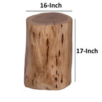 17 Inch Accent Stump Stool End Table, Live Edge Acacia Wood Log with Grain and Knot Details, Natural Brown