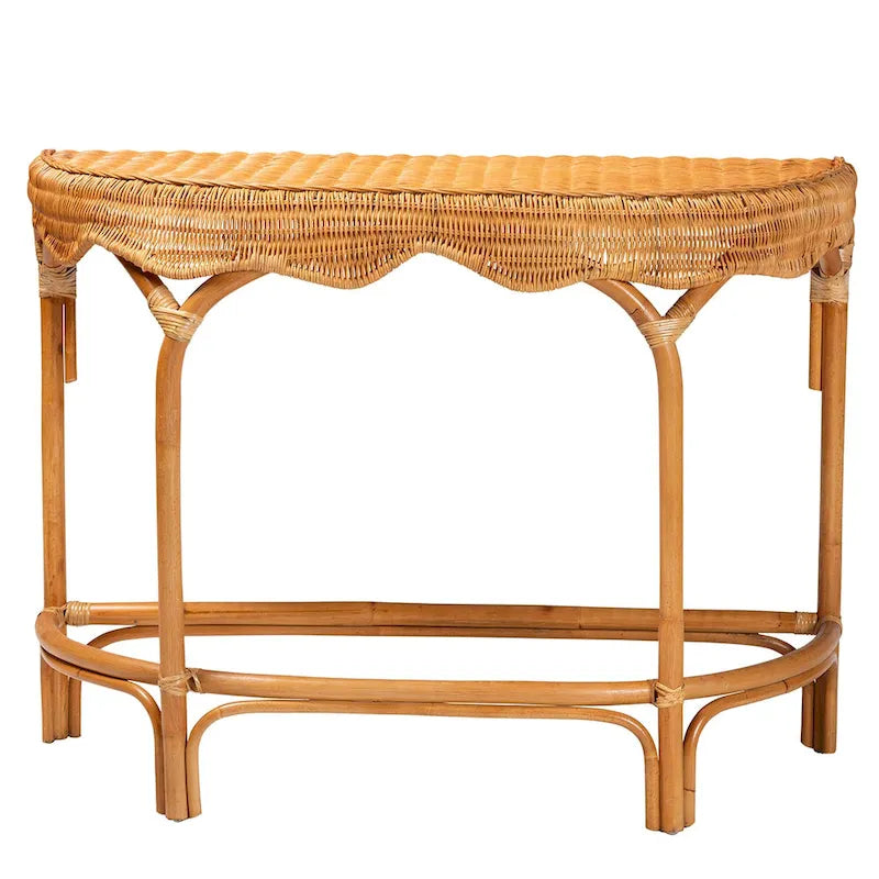 Wakana Modern Bohemian Natural Brown Rattan Console Table