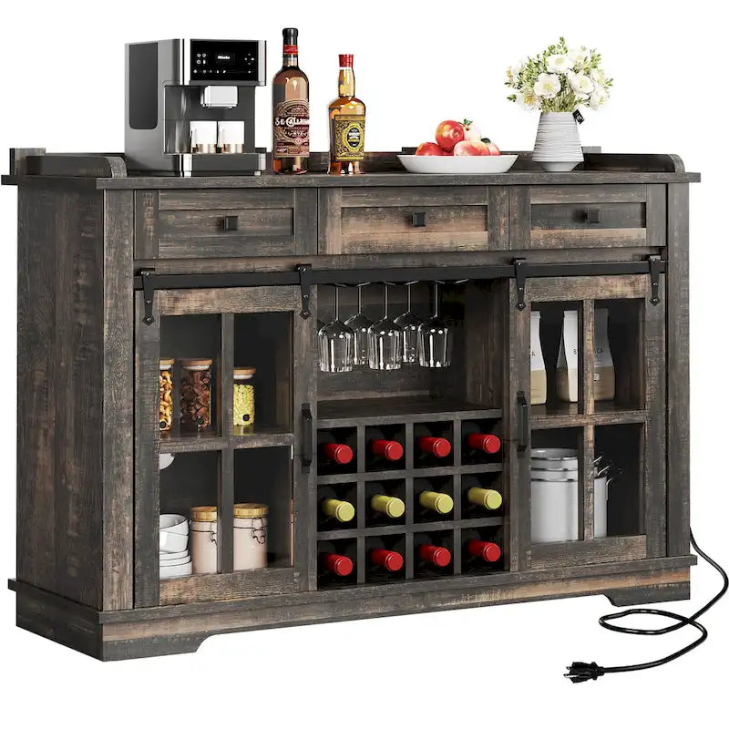 Moasis Sliding Barn Door Wine Bottle Storage with USB Ports and Outlets