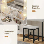 Vanity Desk Set 10 Hollywood Lights Mirror Bench Charging Station