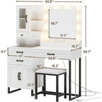 Vanity Desk Set 10 Hollywood Lights Mirror Bench Charging Station
