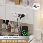 Vanity Desk Set 10 Hollywood Lights Mirror Bench Charging Station