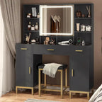 Makeup Vanity Set with Lights in 3 Colors Glass Desktop