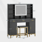 Makeup Vanity Set with Lights in 3 Colors Glass Desktop