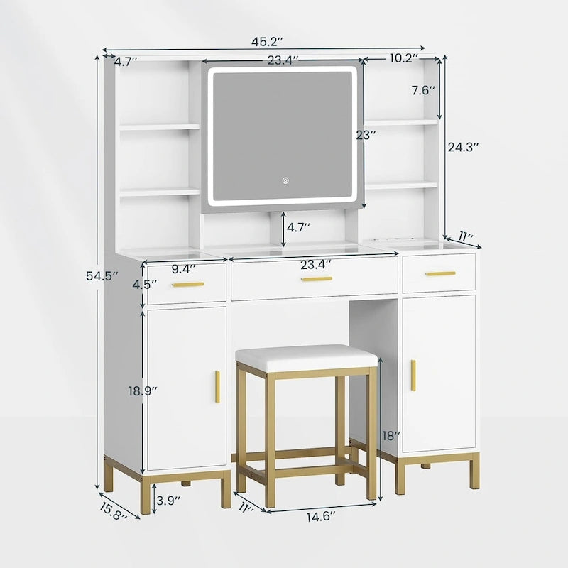 Makeup Vanity Set with Lights in 3 Colors Glass Desktop