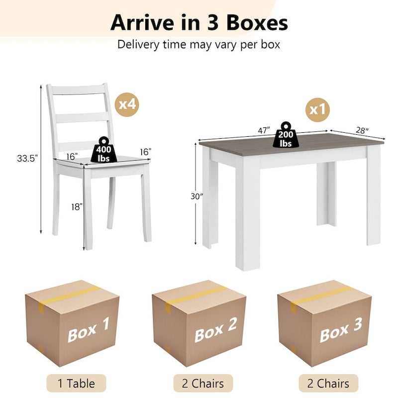 Costway 5 PCS Dining Set Modern Rectangle Table & 4 Rubber Wood Chairs