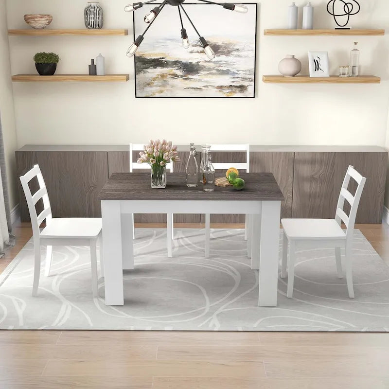 Costway 5 PCS Dining Set Modern Rectangle Table & 4 Rubber Wood Chairs
