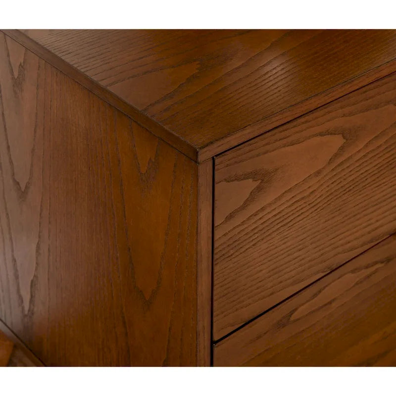 27 Brown Two Drawer Nightstand with Bronze Pulls