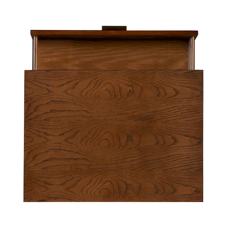 27 Brown Two Drawer Nightstand with Bronze Pulls