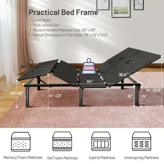 Queen Size Adjustable Bed Base with Head and Foot Adjustment