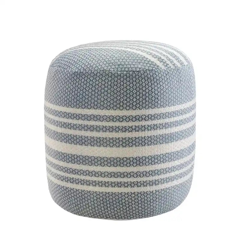 20 Blue and White Striped Round Pouf Ottoman