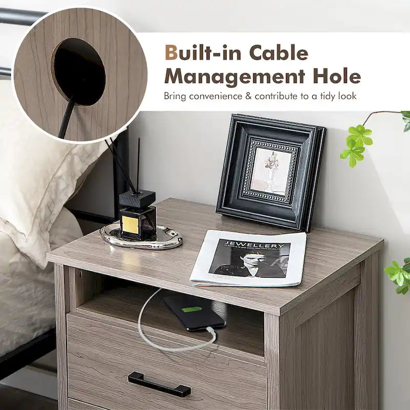 Costway Nightstand Drawers Rustic Side End Table Storage Compartment - 21.5 x 17 x 23