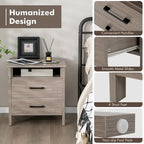 Costway Nightstand Drawers Rustic Side End Table Storage Compartment - 21.5 x 17 x 23