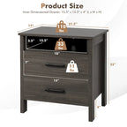 Costway Nightstand Drawers Rustic Side End Table Storage Compartment - 21.5 x 17 x 23