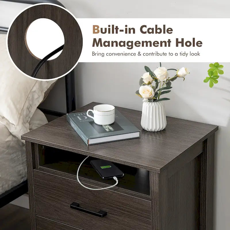 Costway Nightstand Drawers Rustic Side End Table Storage Compartment - 21.5 x 17 x 23