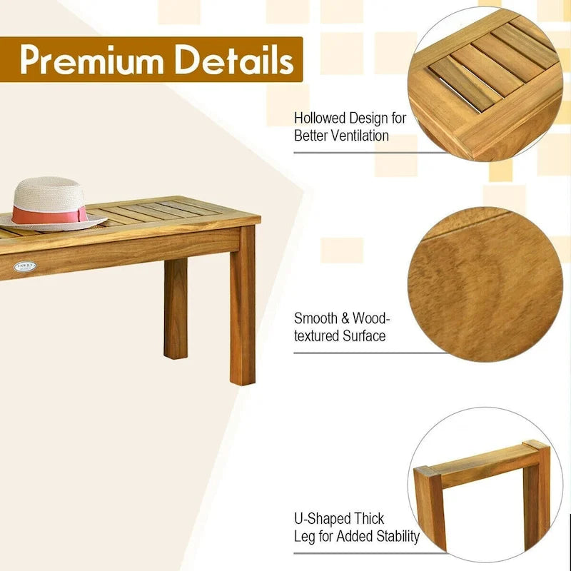 52 Acacia Wood Dining Bench with Slatted Seat - 52 x 13.5 x 17 (L x W x H)