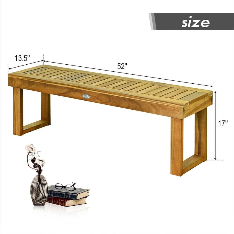52 Acacia Wood Dining Bench with Slatted Seat - 52 x 13.5 x 17 (L x W x H)