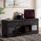 Leo Modern and Contemporary Dark Brown Wood 2-Drawer Shoe Storage Bench - 20.67 High x 47.44 Wide x 15.65 Deep