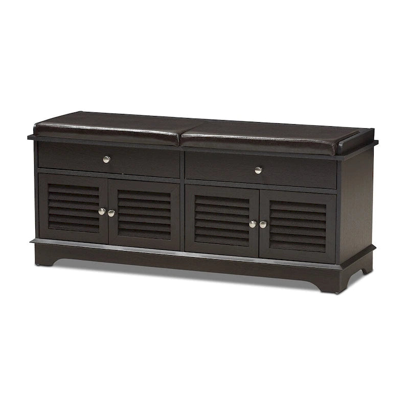 Leo Modern and Contemporary Dark Brown Wood 2-Drawer Shoe Storage Bench - 20.67 High x 47.44 Wide x 15.65 Deep