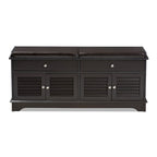 Leo Modern and Contemporary Dark Brown Wood 2-Drawer Shoe Storage Bench - 20.67 High x 47.44 Wide x 15.65 Deep