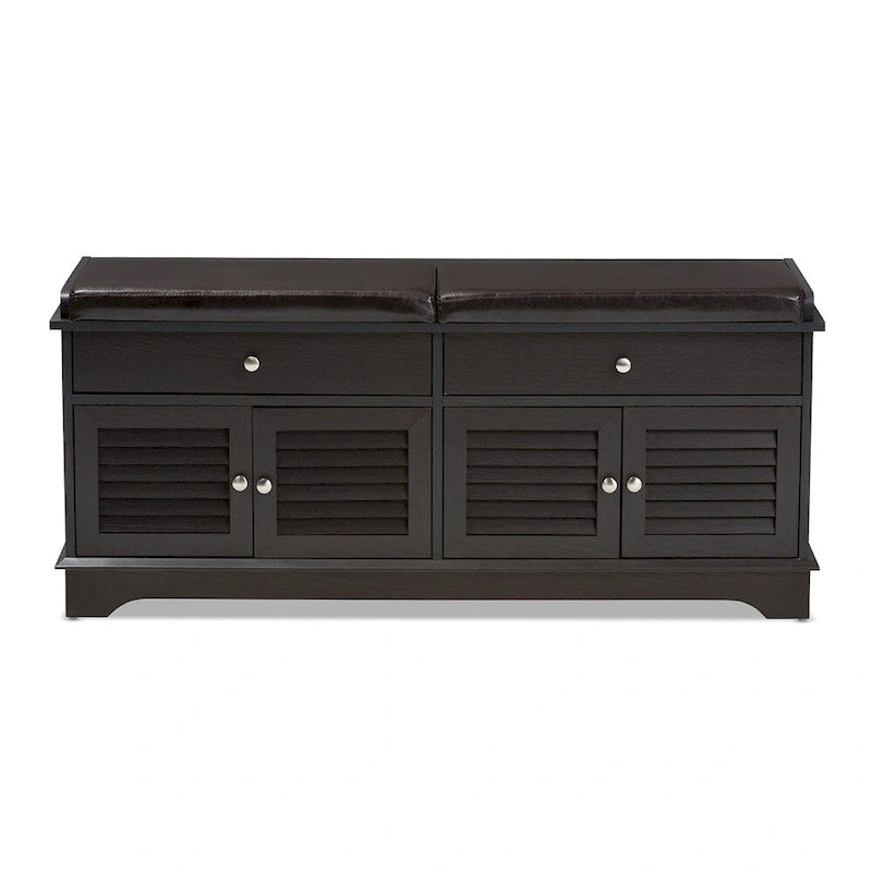Leo Modern and Contemporary Dark Brown Wood 2-Drawer Shoe Storage Bench - 20.67 High x 47.44 Wide x 15.65 Deep