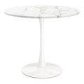 Modern Classic 35-inch Round Pedestal Dining Table Marble Top with White Base - 29H x 36W x 36D