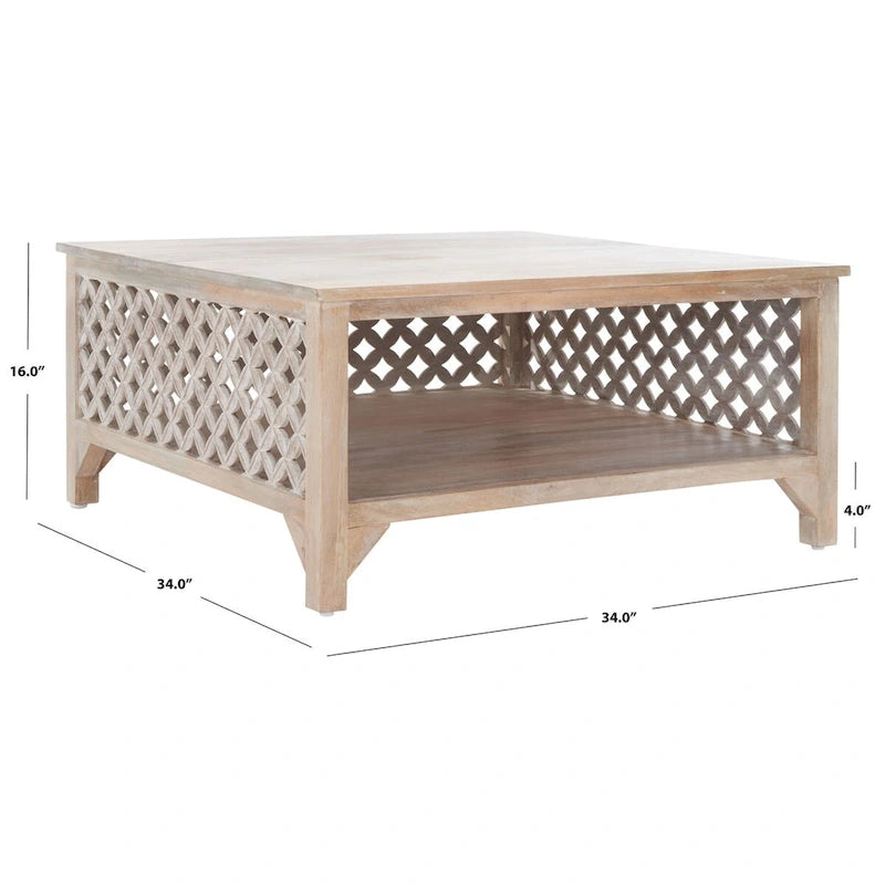 SAFAVIEH Bernardina Square Single Shelf Coffee Table - 34 L x 34 D x 16 H - 34Wx34Dx16H