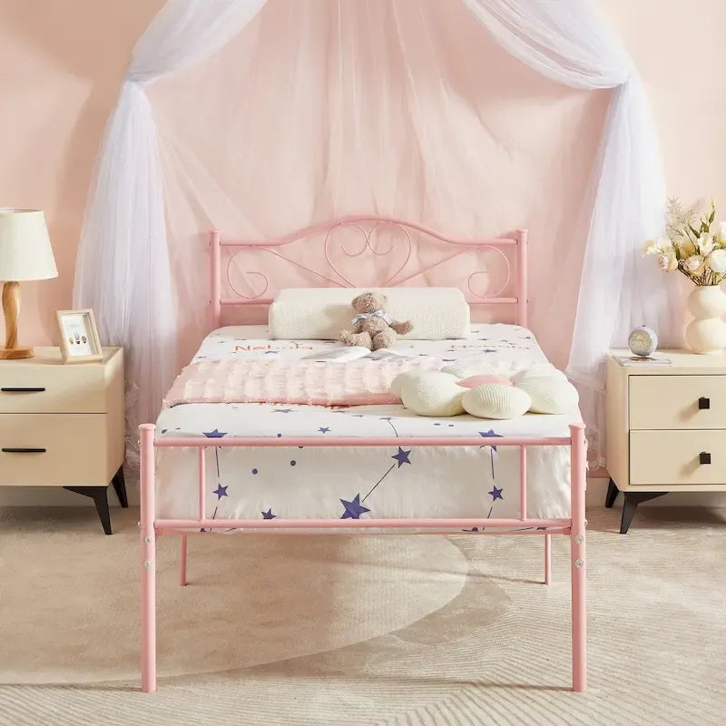 Javlergo Metal Platform Bed Frame with Modern Headboard, No Box Spring Needed