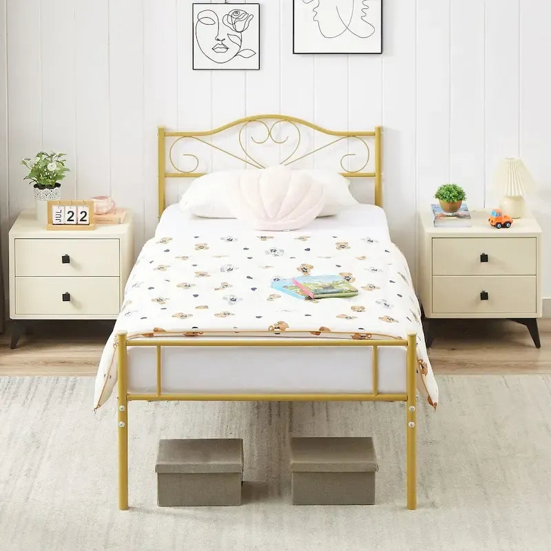 Javlergo Metal Platform Bed Frame with Modern Headboard, No Box Spring Needed