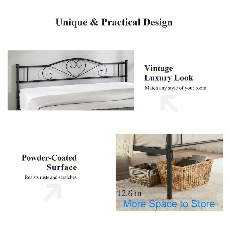 Javlergo Metal Platform Bed Frame with Modern Headboard, No Box Spring Needed