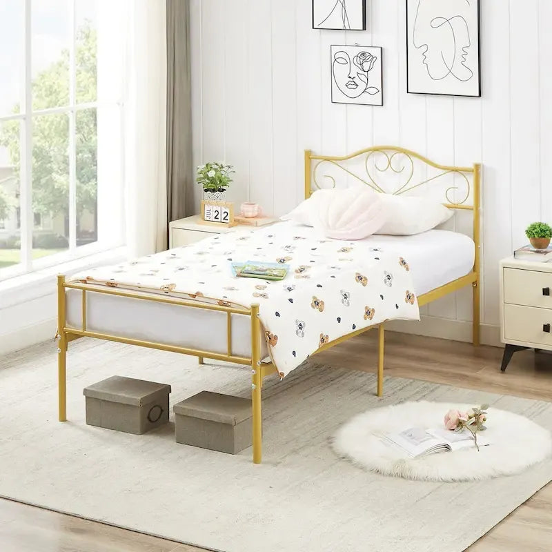 Javlergo Metal Platform Bed Frame with Modern Headboard, No Box Spring Needed