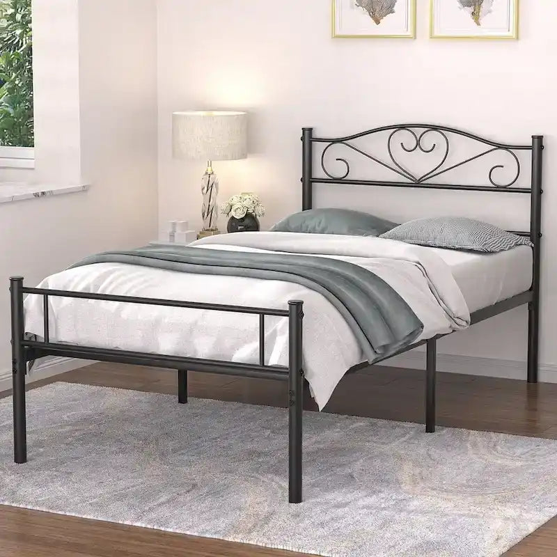 Javlergo Metal Platform Bed Frame with Modern Headboard, No Box Spring Needed