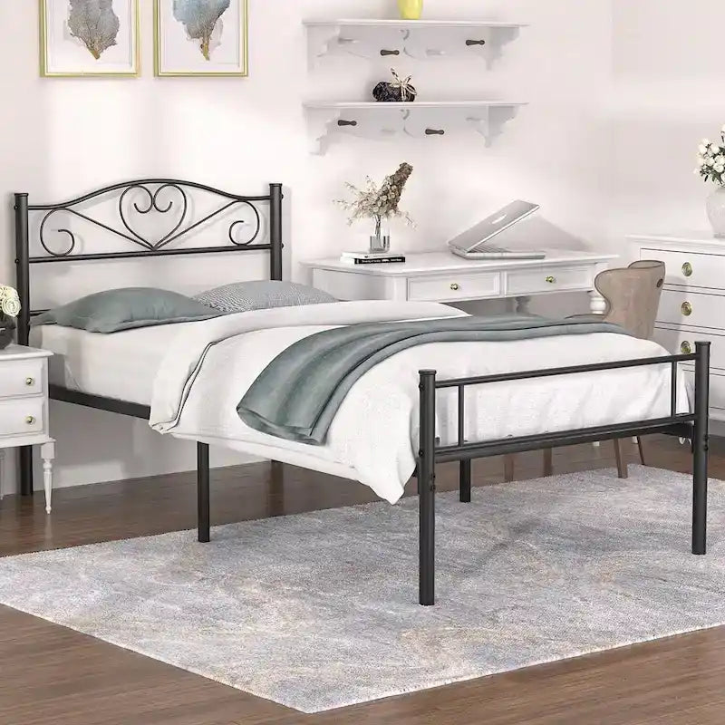 Javlergo Metal Platform Bed Frame with Modern Headboard, No Box Spring Needed