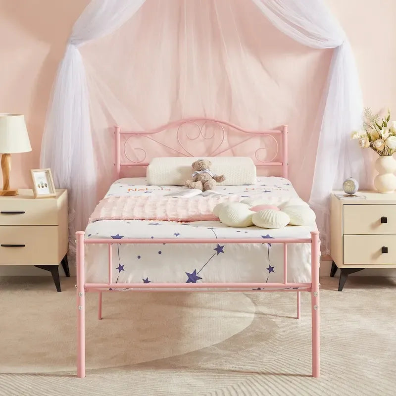 Javlergo Metal Platform Bed Frame with Modern Headboard, No Box Spring Needed