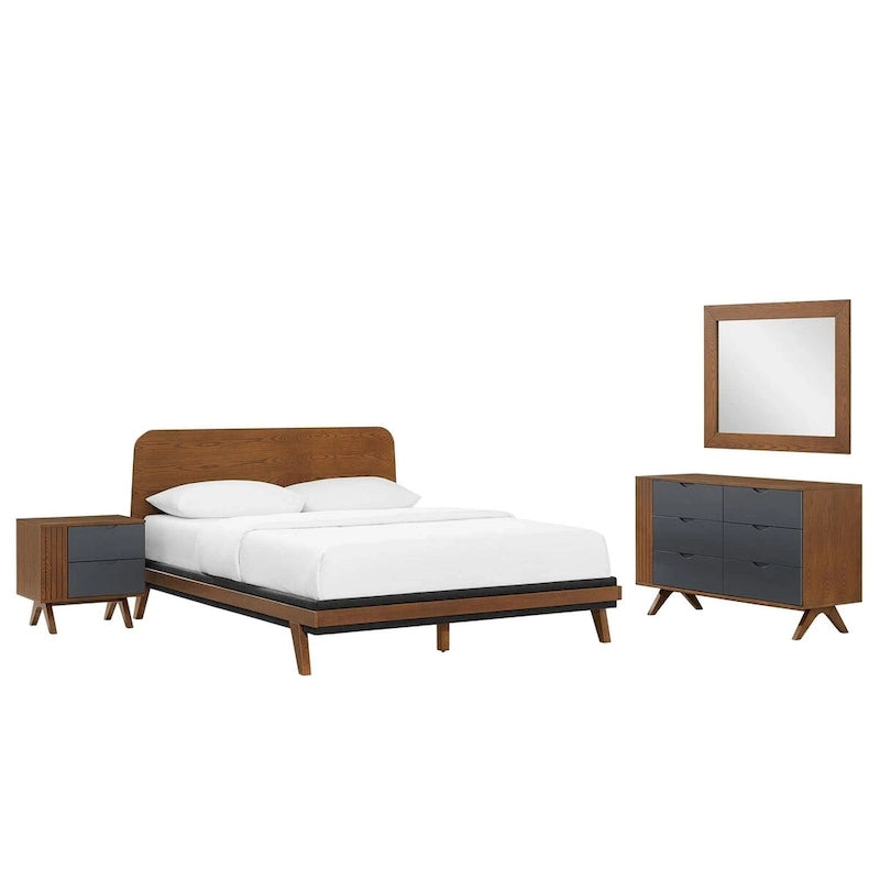 Dylan 4 Piece Bedroom Set with Bed, Nightstand, Dresser, Mirror