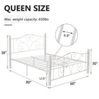 Javlergo Victoria Metal Platform Bed Frame with Headboard and Footboard