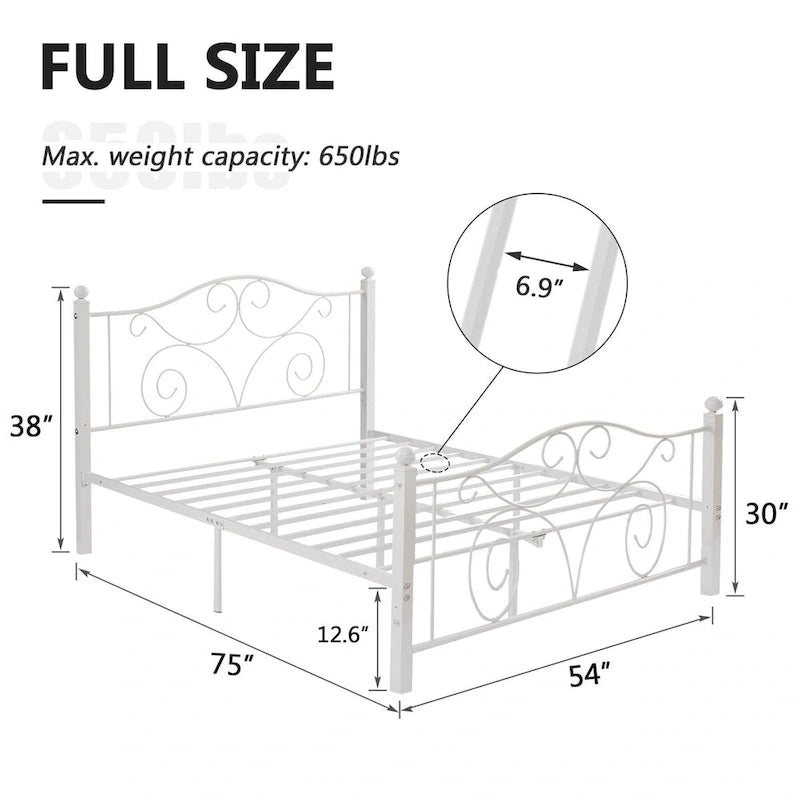 Javlergo Victoria Metal Platform Bed Frame with Headboard and Footboard
